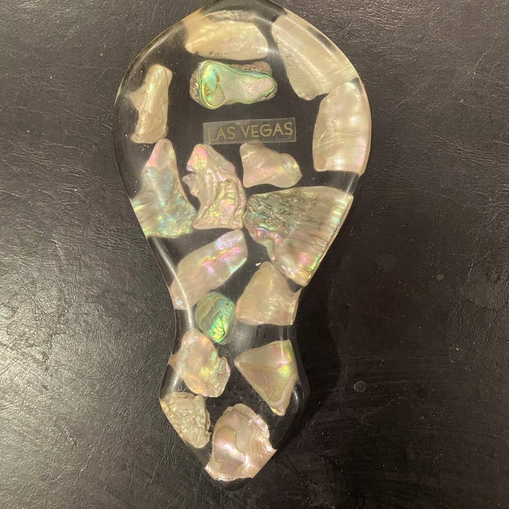 Las Vegas Mid-century abalone in lucite souvenir spoon rest  Circa 1960s